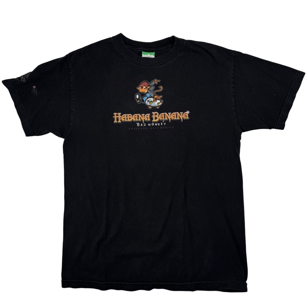 Y2K Skater Monkey Graphic Tee Habana Banana Baja Mexico Black Shirt Skate Medium